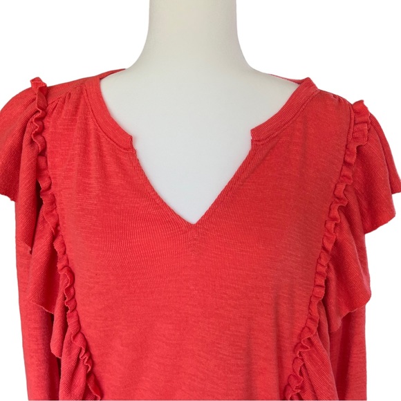 PILCRO COZY POPOVER TOP CORAL RUFFLE SIZE MEDIUM - Picture 3 of 8